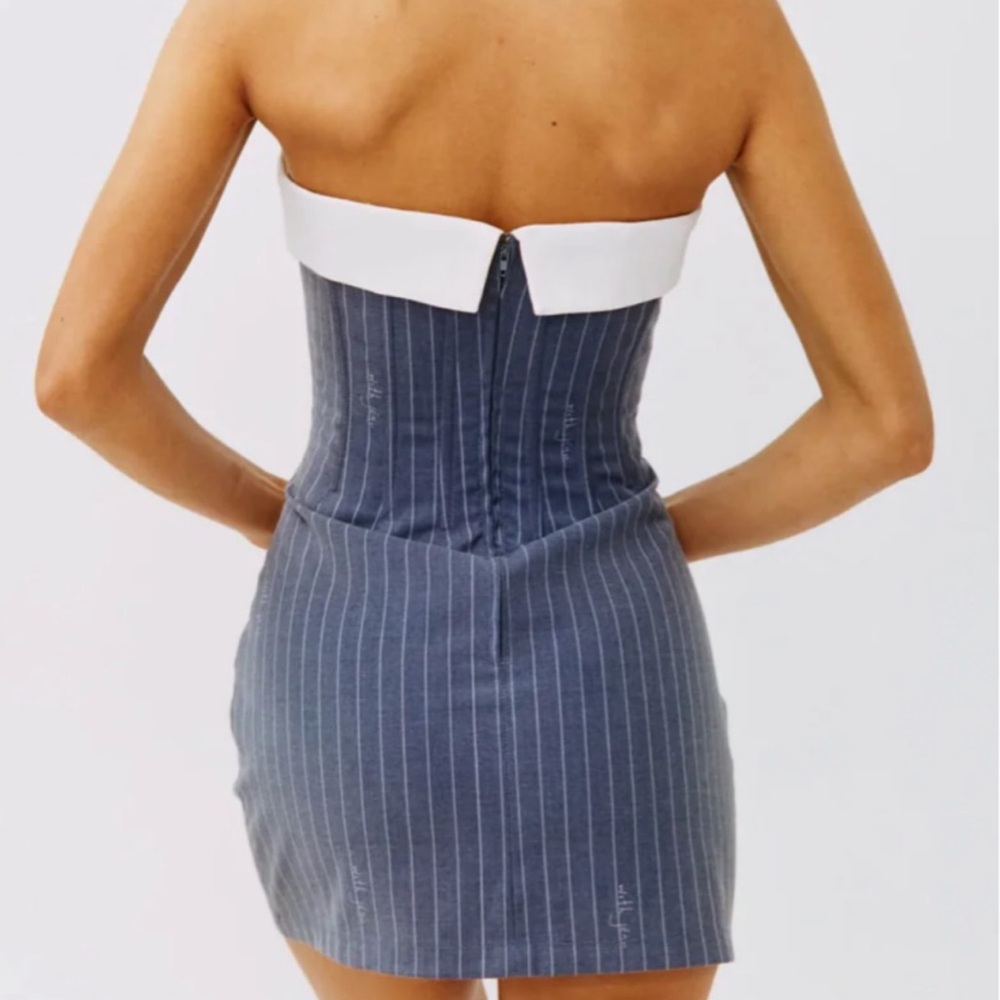 With Jean Chloe Corset Dress in Blue Pinstripe - Picture 4 of 5